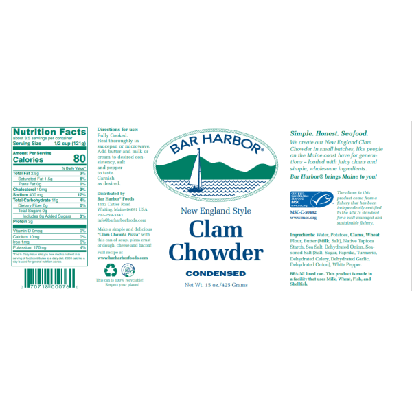 New England Clam Chowder Condensed 6/15 oz. Cans Shop Bar Harbor®
